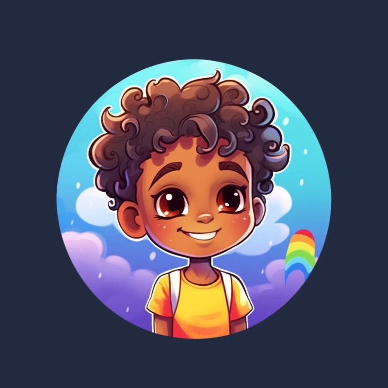 Lebensfroher Kindercharakter mit Regenbogen