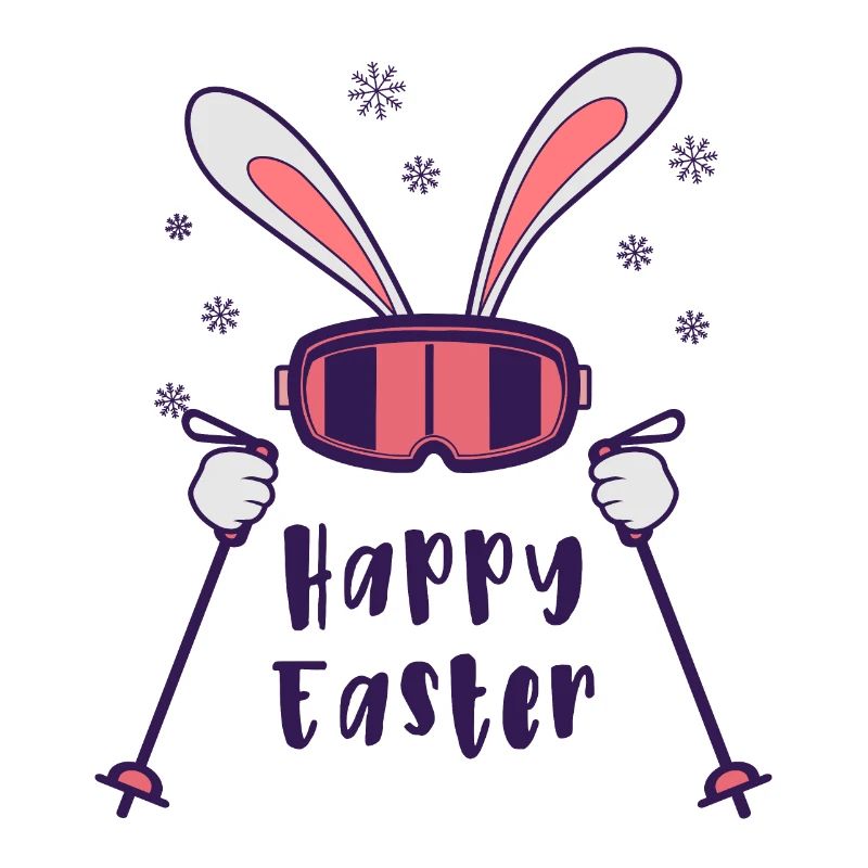 Joyeuses Pâques de la part du lapin de ski avec bâtons de ski