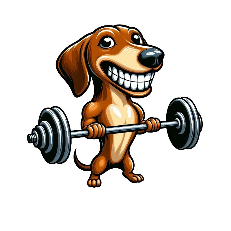 Drôle de teckel avec haltères Dog Workout