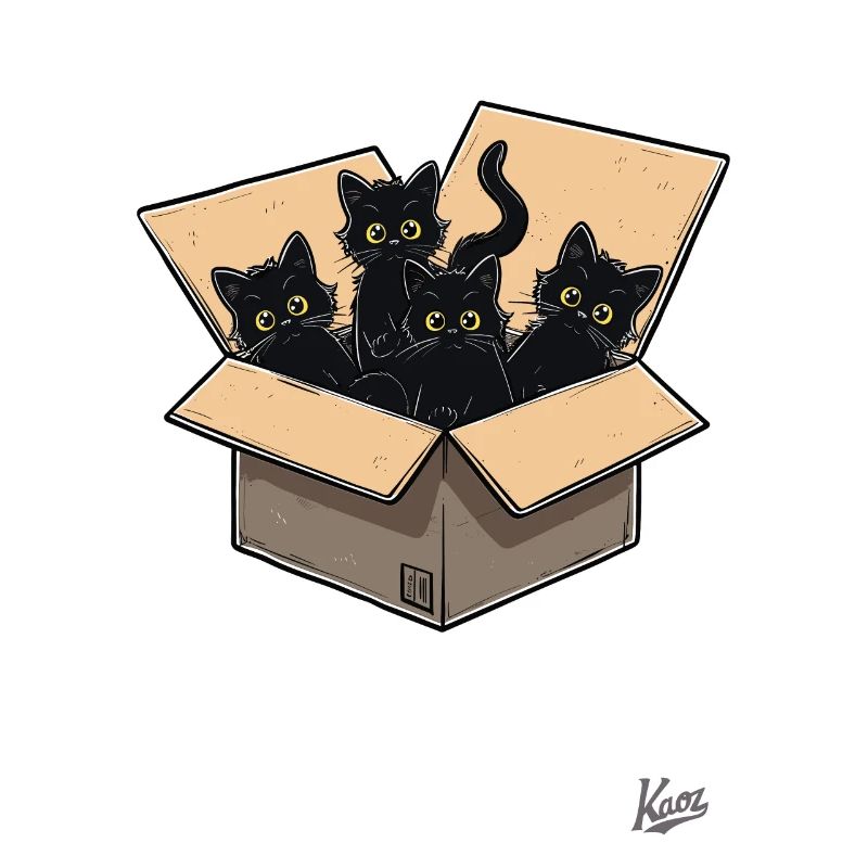 ein Karton voller schwarzer Baby Katzen