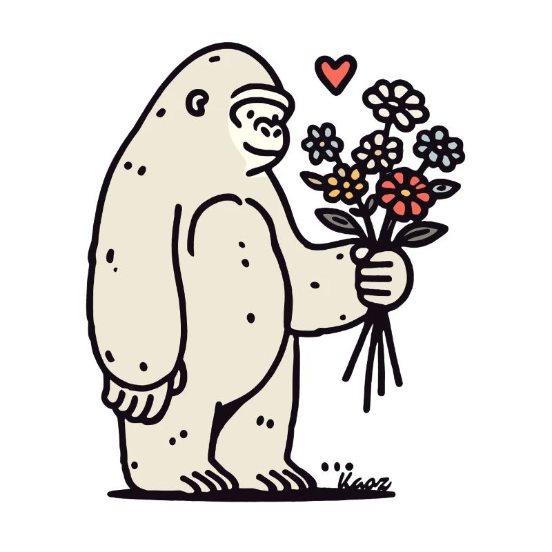 Doux gorille avec bouquet de fleurs
