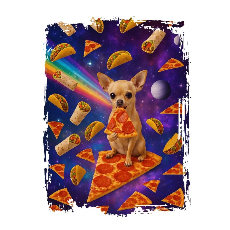 Nourriture spatiale avec chien et pizza