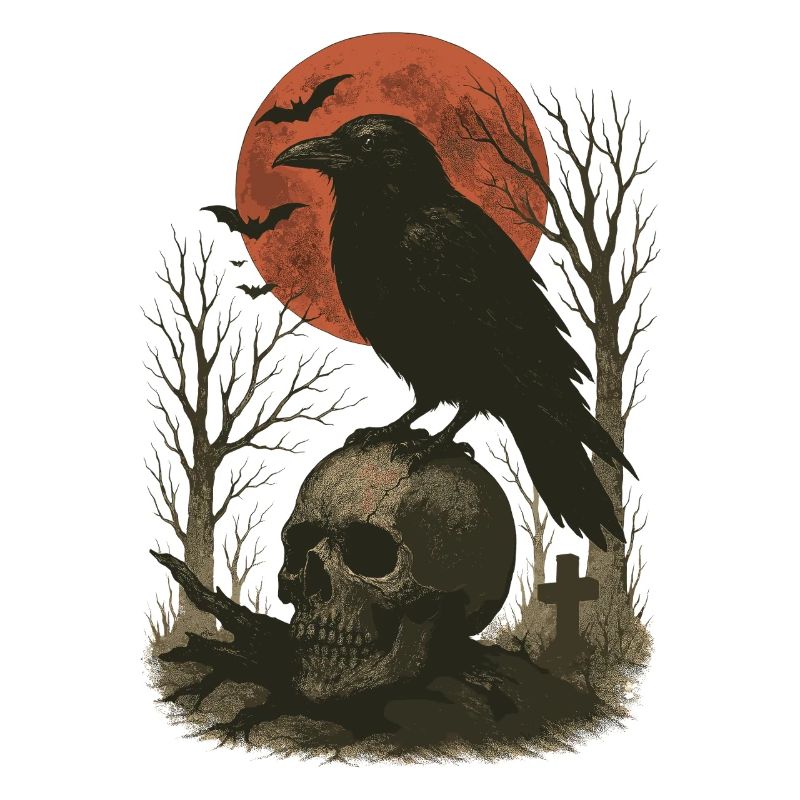 Raven Skull Moon Skull Gothic Black Crow