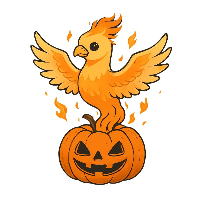 Fiery phoenix over pumpkin