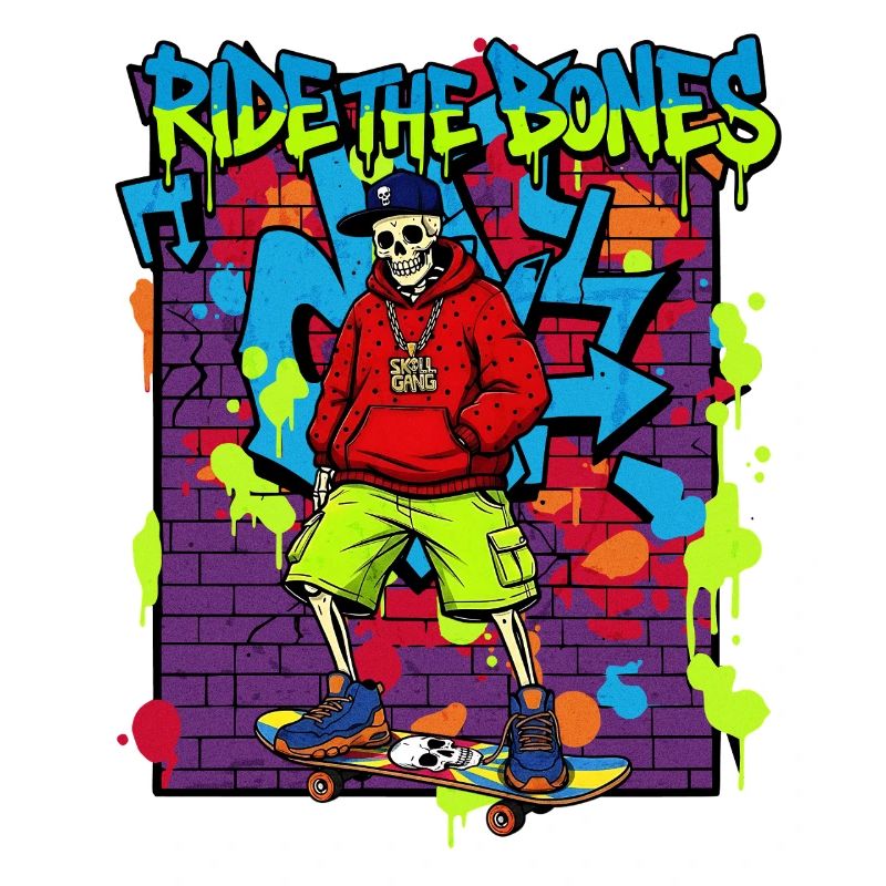 Ride the Bones – Skeleton Skater Graffiti 90s