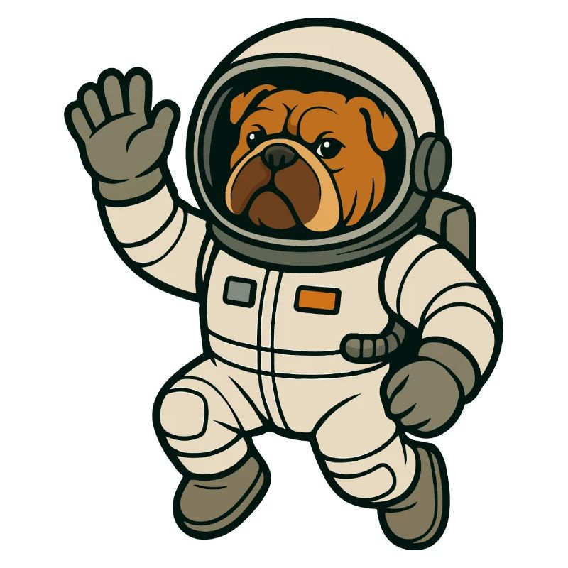 Bouledogue astronaute flottant dans l’espace dessin animé