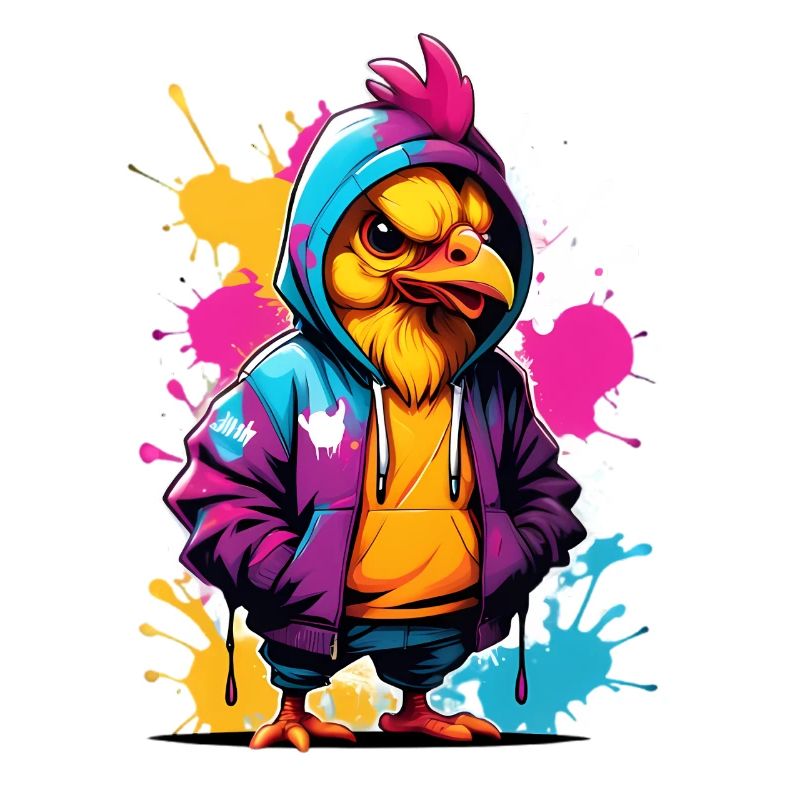 poussin à capuche style graffiti