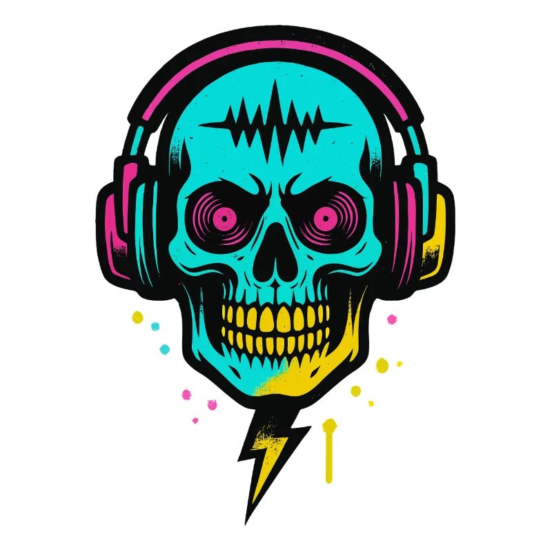 Neon Skull Kopfhörer, Dark Rave Beats