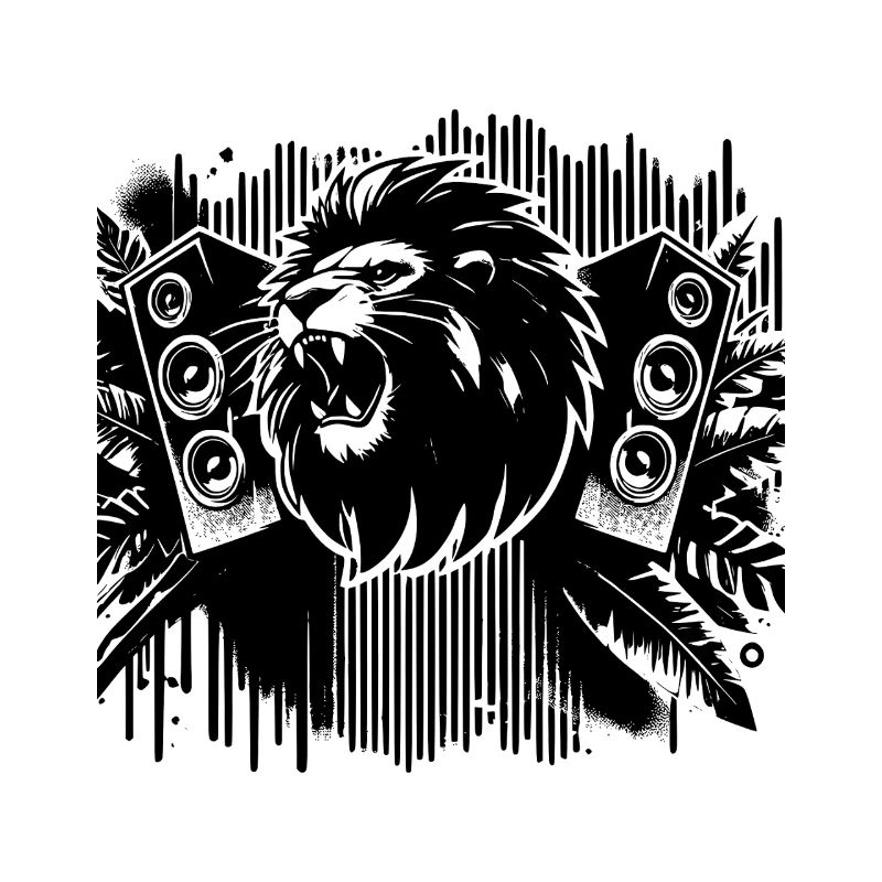 Lion avec enceintes – Musique & Conception de puissance de basse