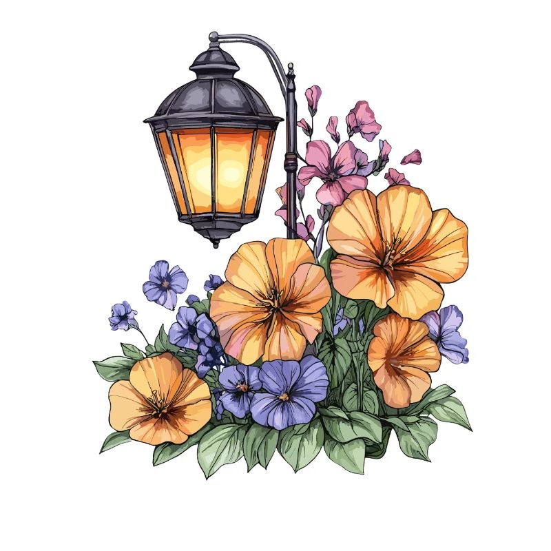 Lampe de jardin dans une mer de fleurs