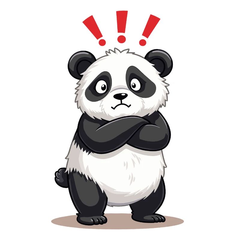 Skeptischer Panda mit Ausrufezeichen Humor