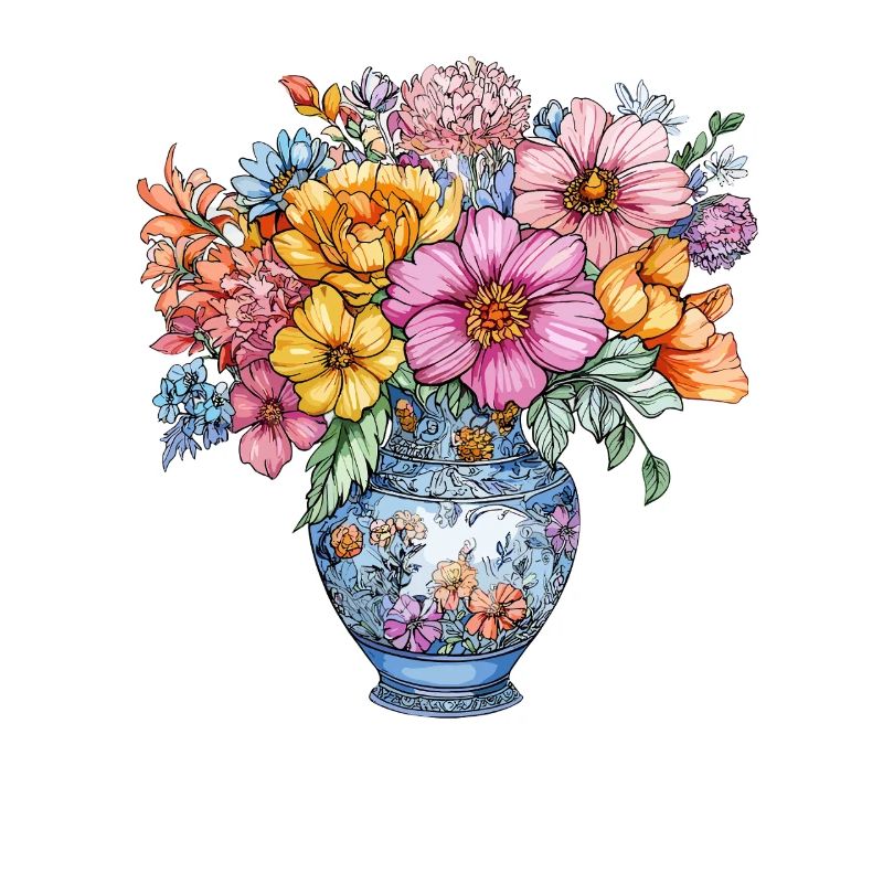 Bouquet de fleurs dans un vase bleu de Delft