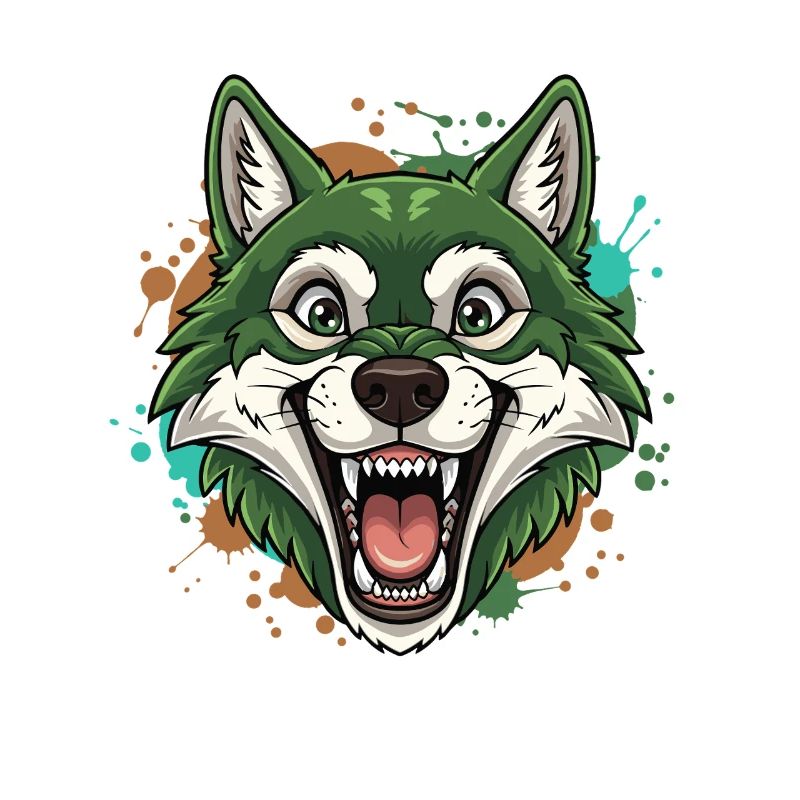 Grüner Wolf mit Farbspritzern