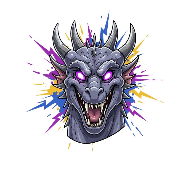 Neon-Drache Kopf mit Farbspritzern