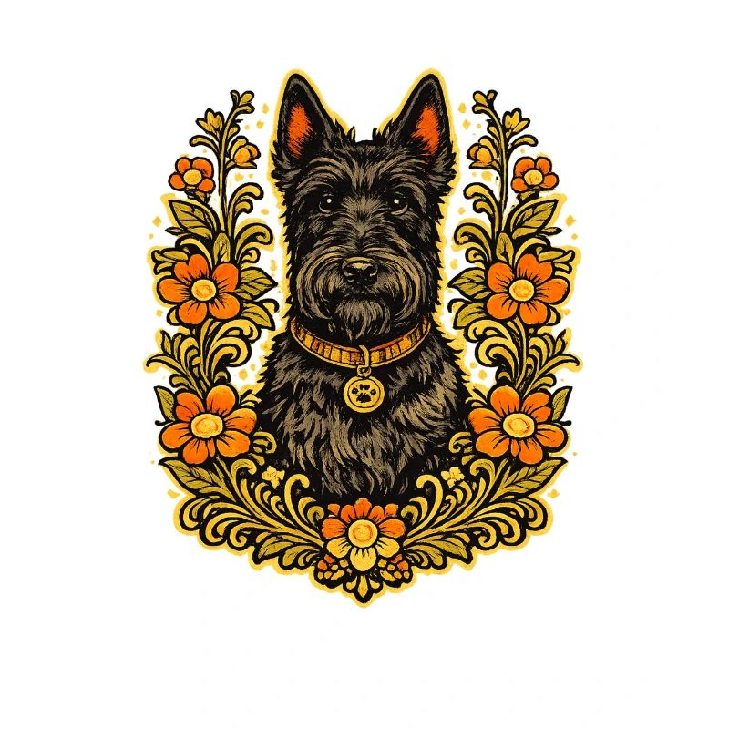 Floral Frame Scottish Terrier