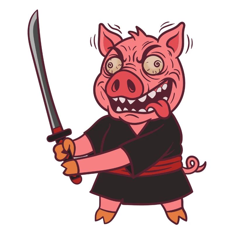 Verrücktes Samurai Schwein mit Schwert