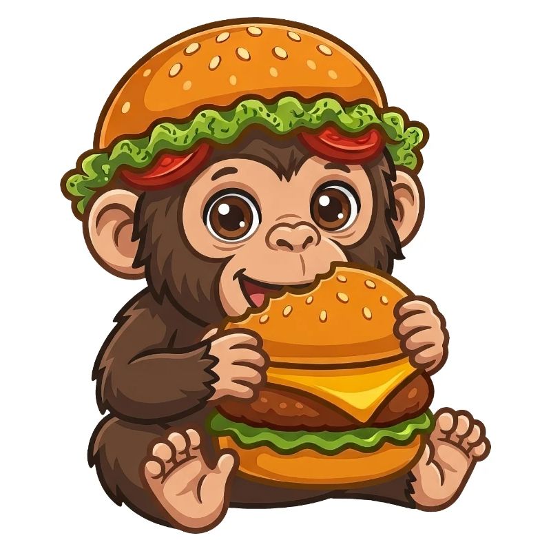 Singe mignon avec motif de dessin animé de burger