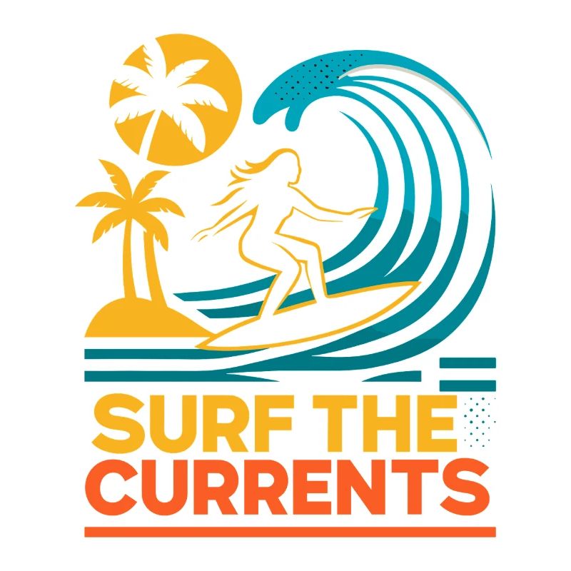 Surf The Currents Waves Palm Trees Beach Motif