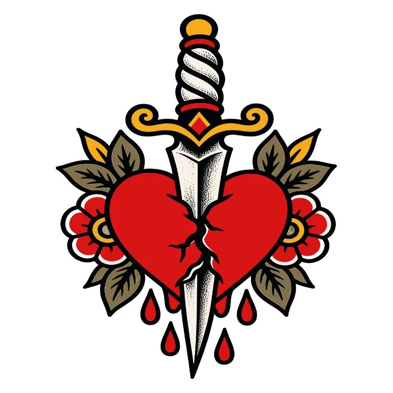 Heart Pierced Dagger Tattoo Style