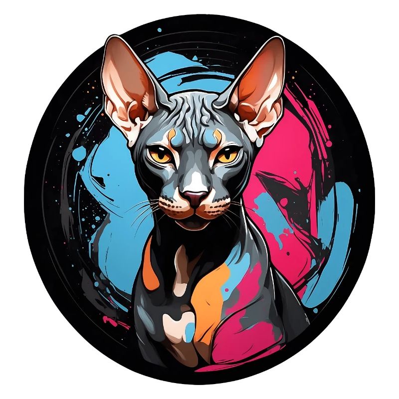 Portrait de chat Sphynx en technique aquarelle