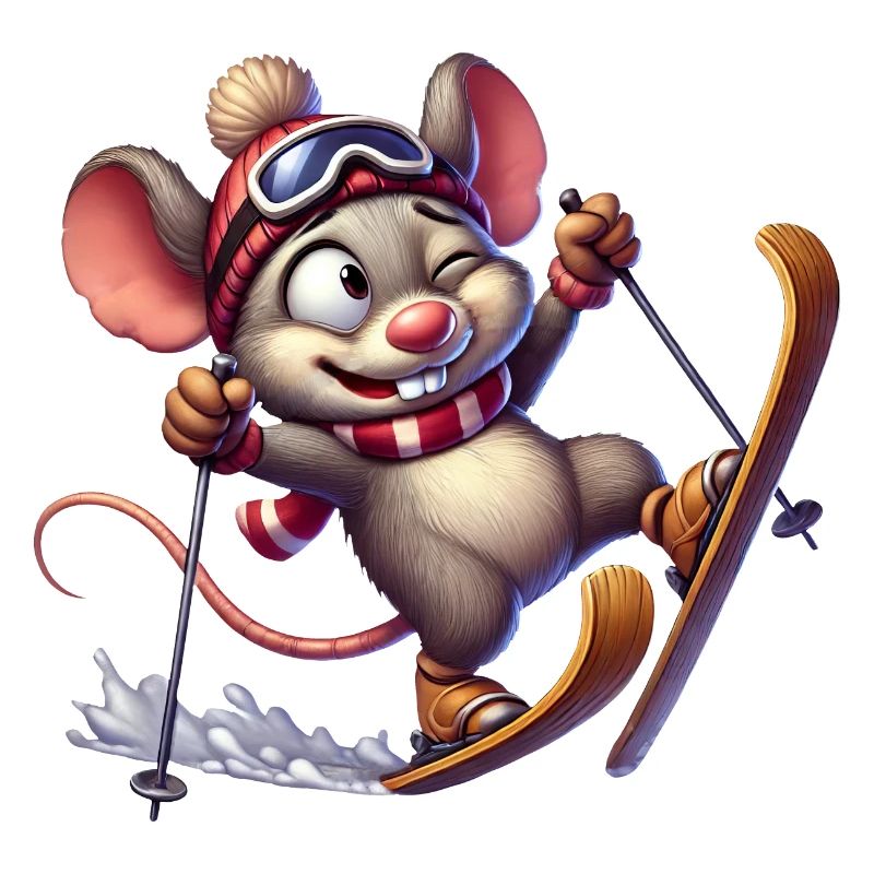Clumsy mouse on skis Winter fun