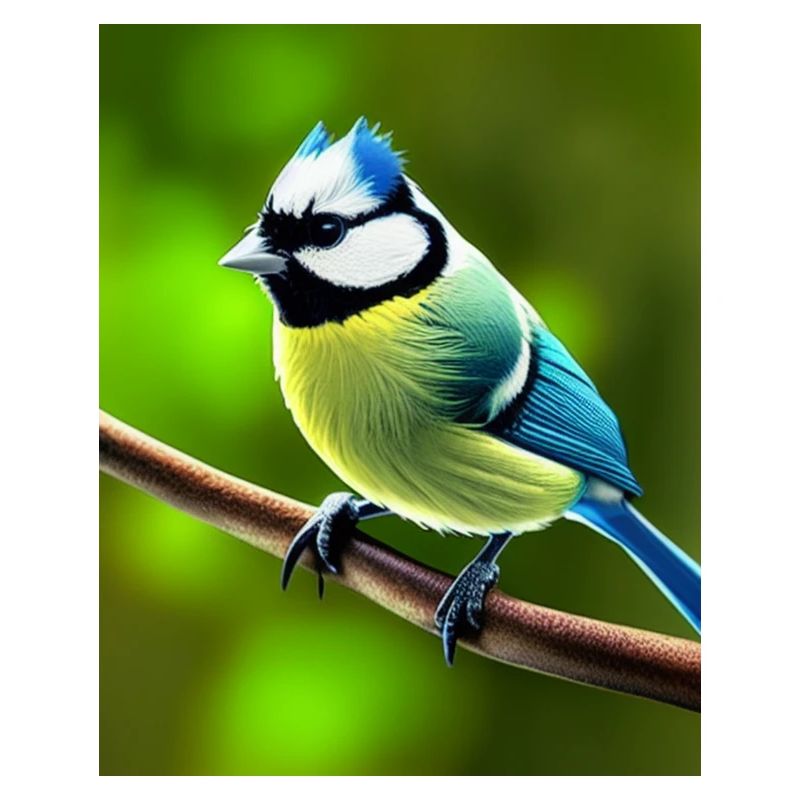 Cool Comic Portrait d’une mésange bleue dans la forêt