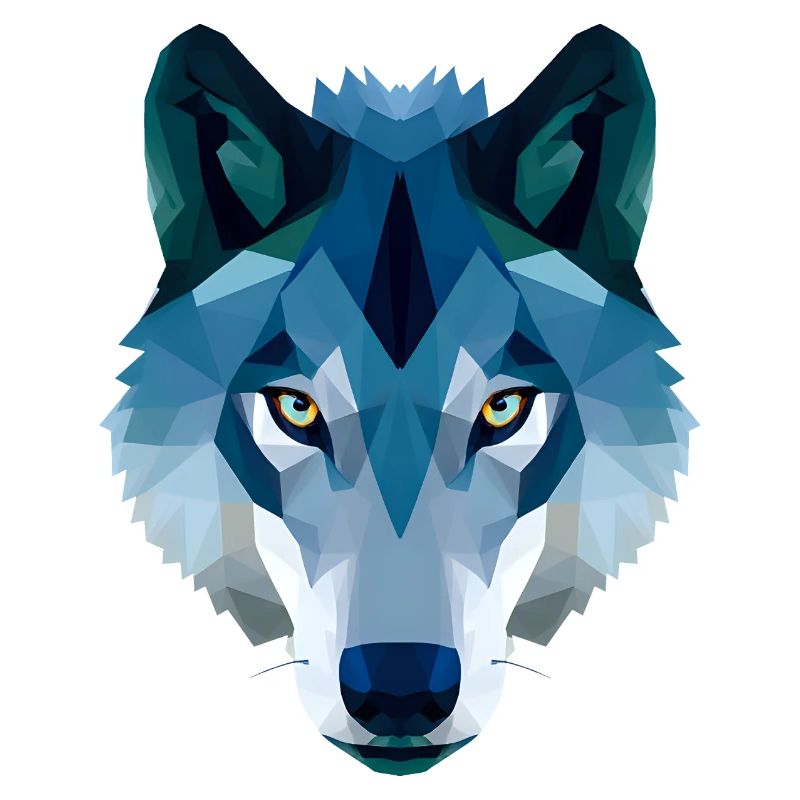 Low Polygon Wolf in Blau und Weiß