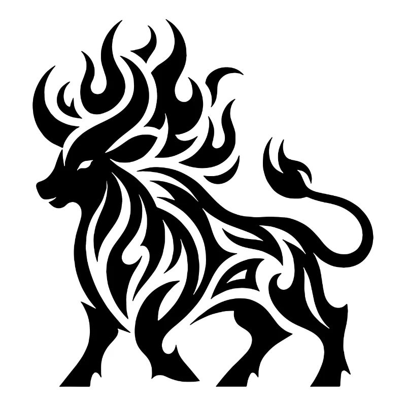 Burning Bull Tattoo Fire Flames Style