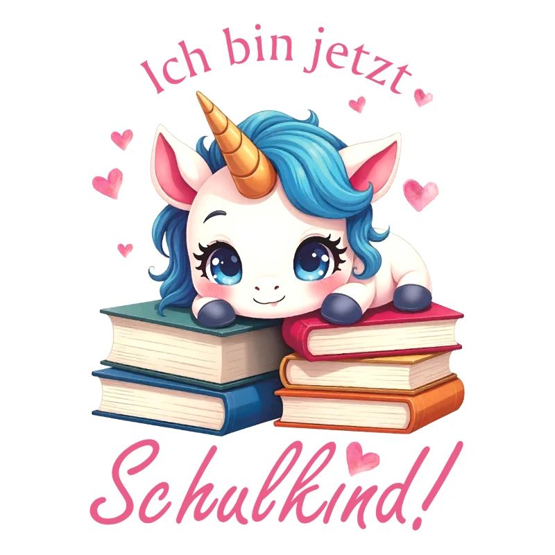 Süßes Einhorn mit Bücher - Ich bin jetzt Schulkind