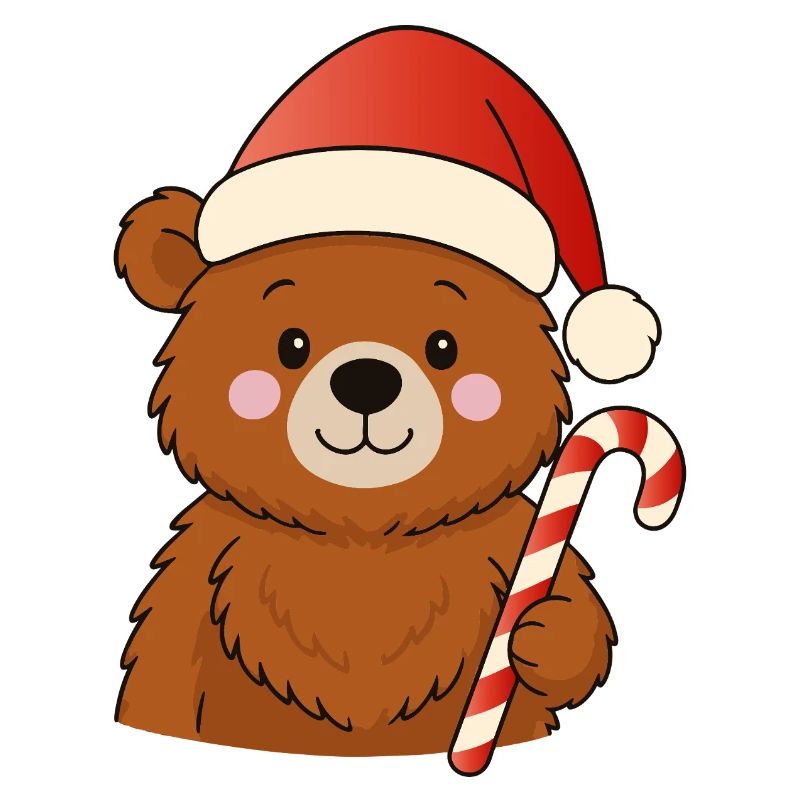 Petit ours de Noël mignon avec une canne d’orge d’orge
