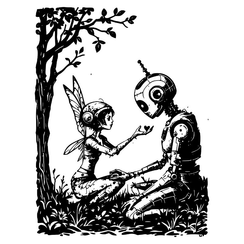 Une fée répare un robot