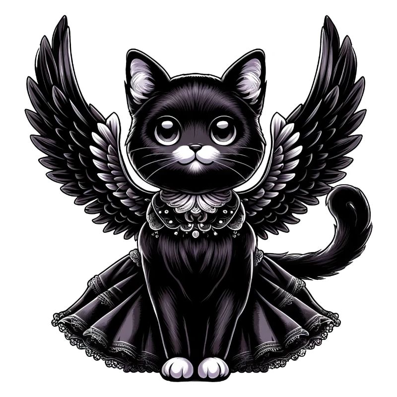 Schwarze Katze Gothic Engel Flügel Barock
