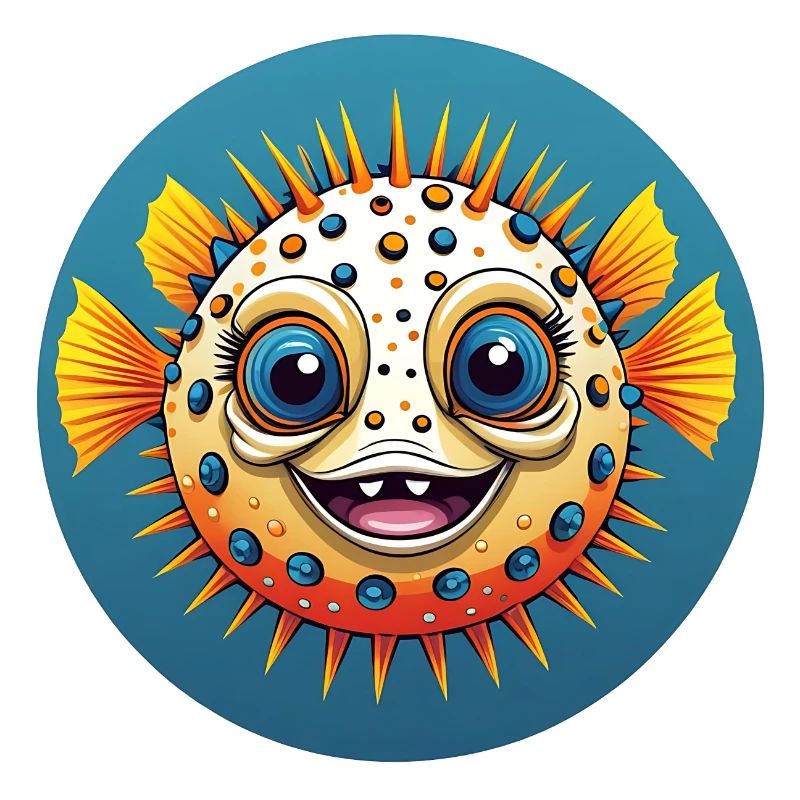 Cheerful laughing colorful puffer fish