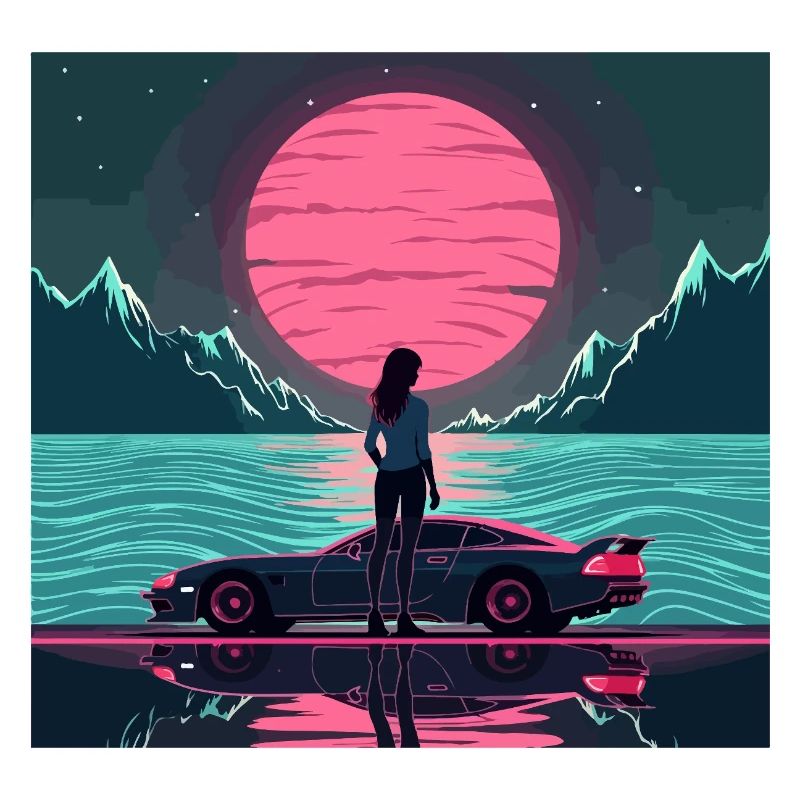 Synthwave Sunset Girl – Retro-Neon-Ästhetik