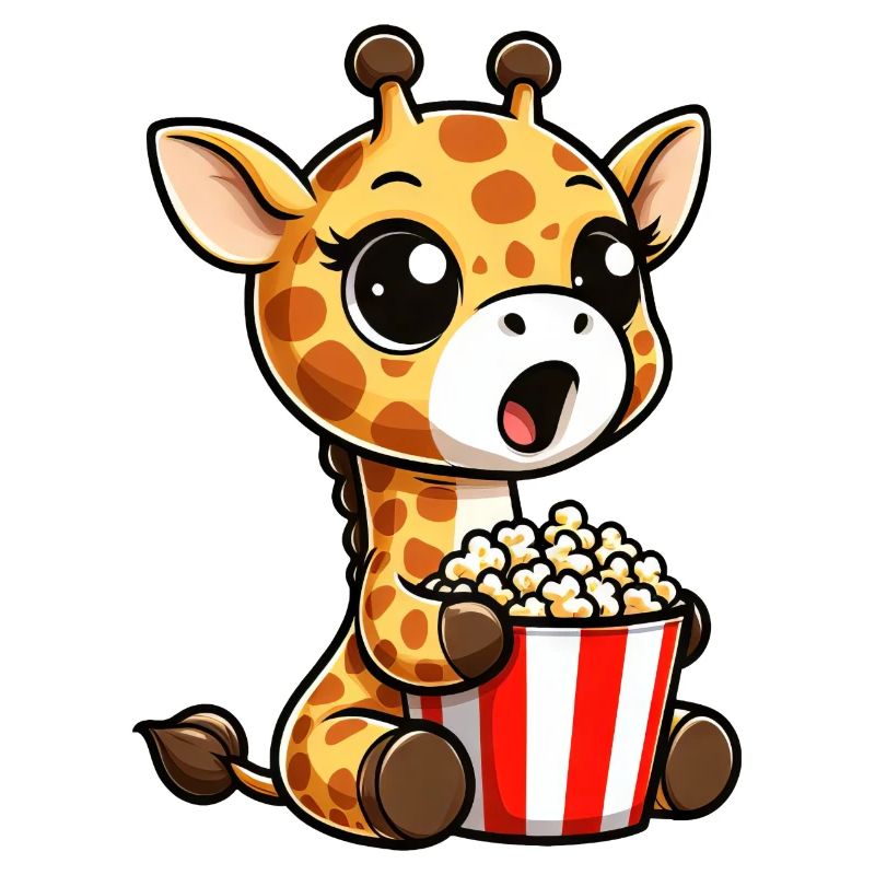 Eine Süße Giraffe isst Popcorn