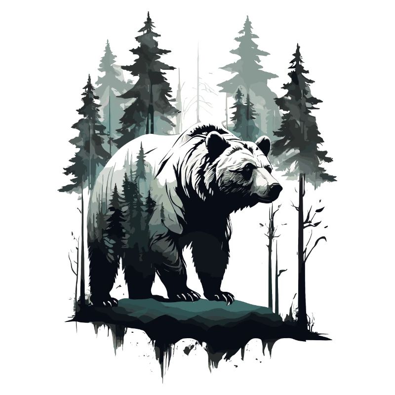 UNE SILHOUETTE D’OURS AVEC LA FORÊT