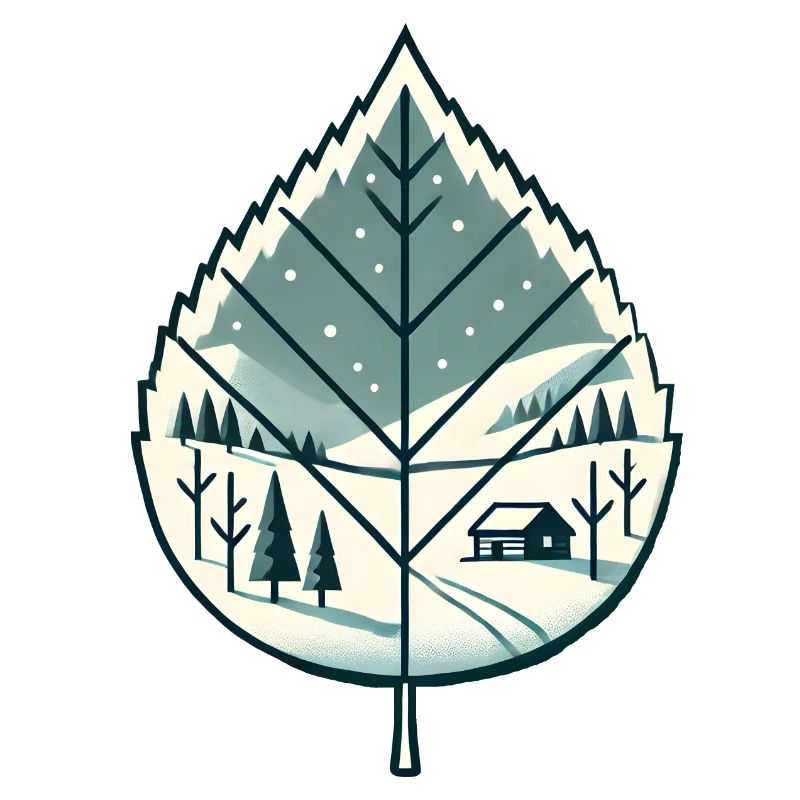 Blatt mit Schneelandschaft