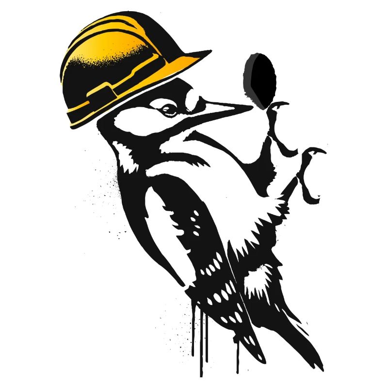 Woodpecker with Construction Helmet – Humorous Stencil Design