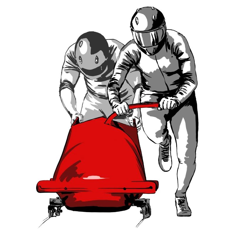 Bobfahrer beim Anschieben am Start