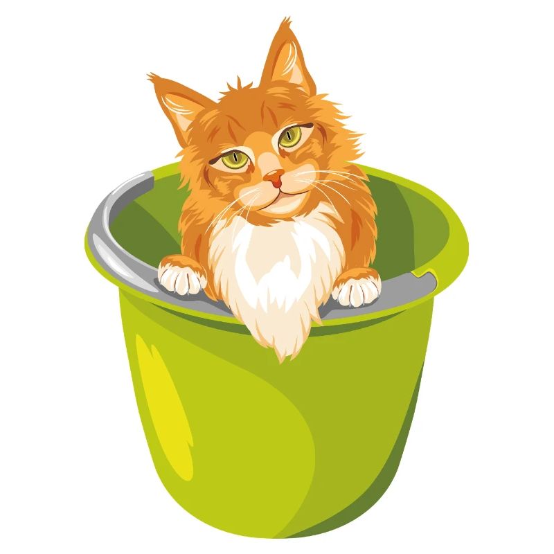 Niedliche rote Katze lugt aus dem Eimer