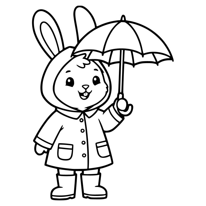 Cute Bunny Raincoat Umbrella Vector