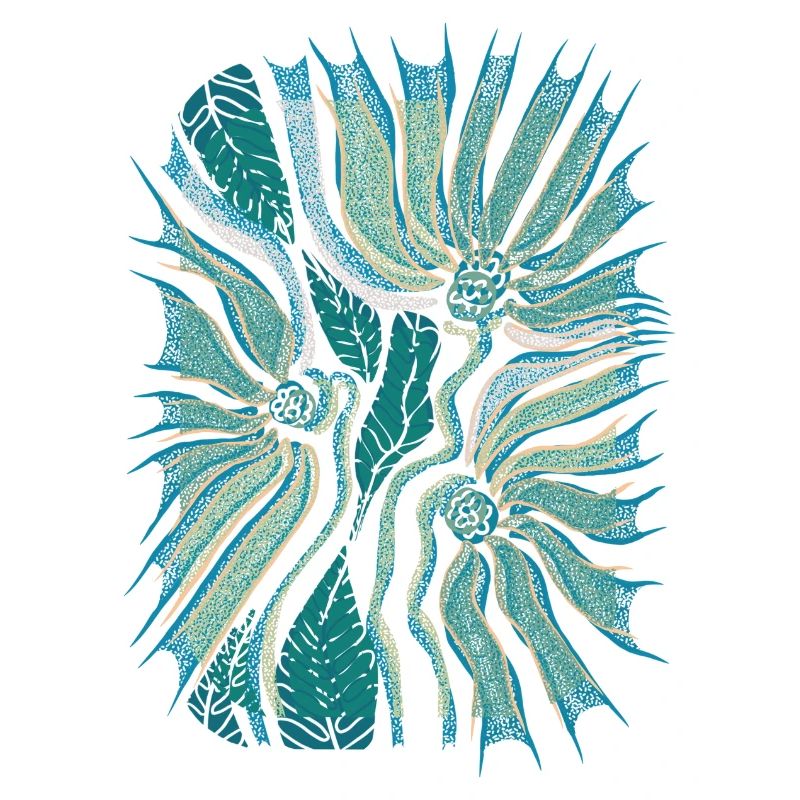 Floraison tropicale abstraite en sarcelle