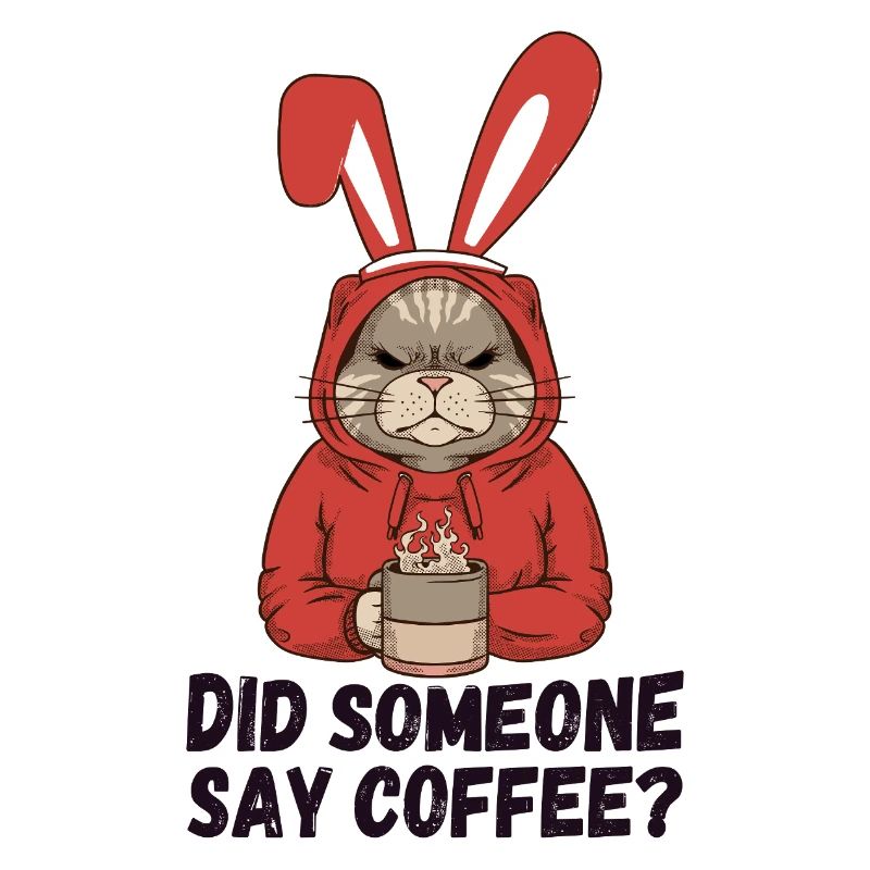Did Someone Say Coffee? Moody Cat in Bunny Ears