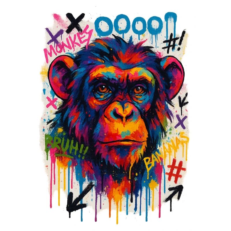 Graffiti monkey portrait in bright colors