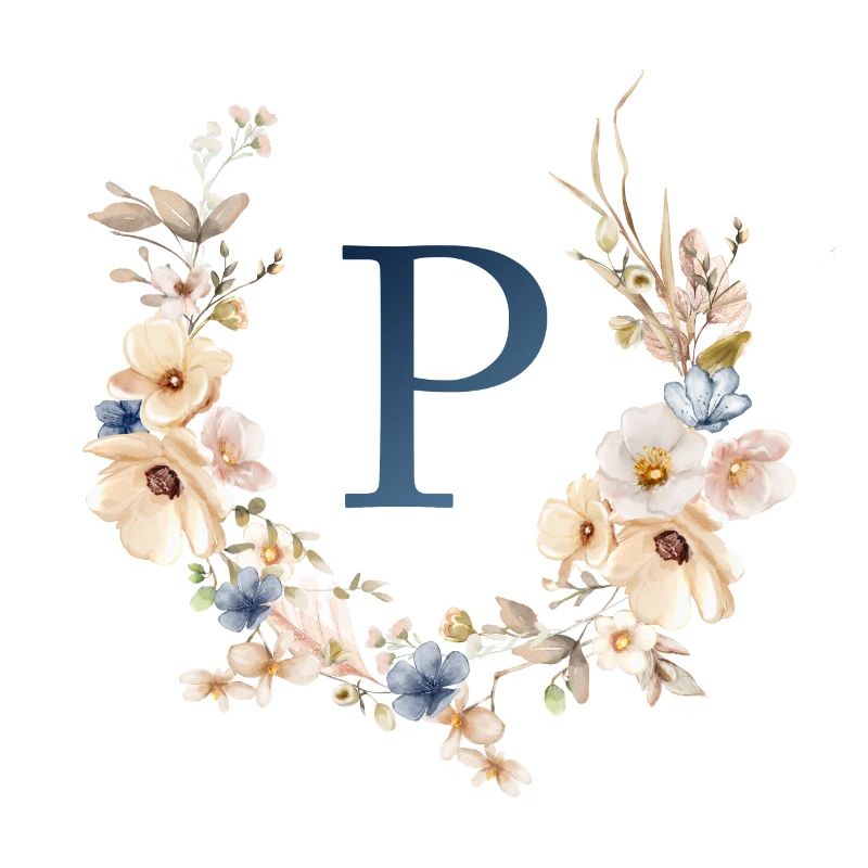P monogramme, Floral, Boho