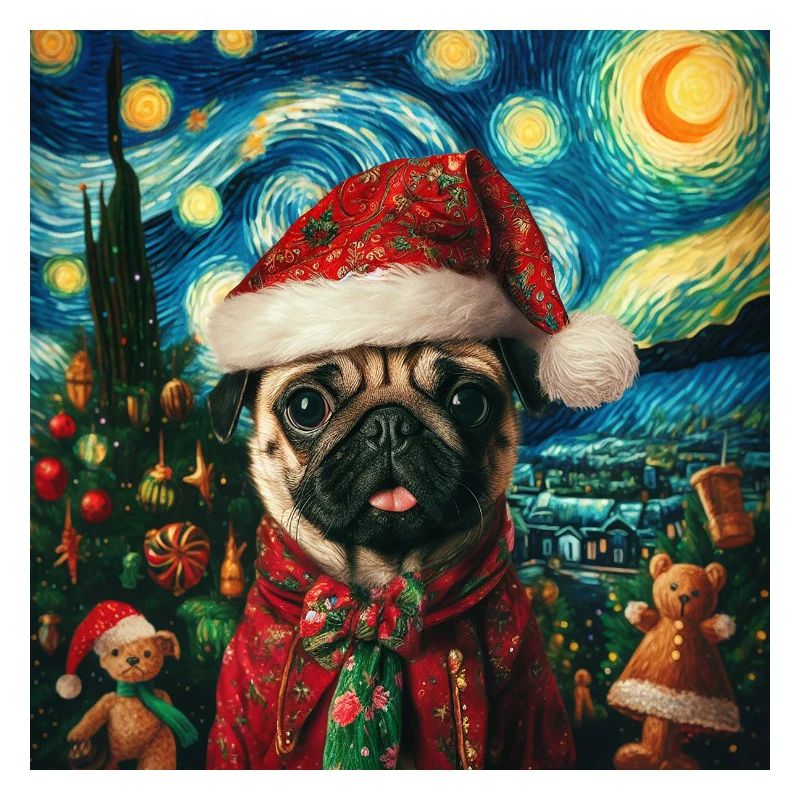 Weihnachtsmops - Van Gogh Style