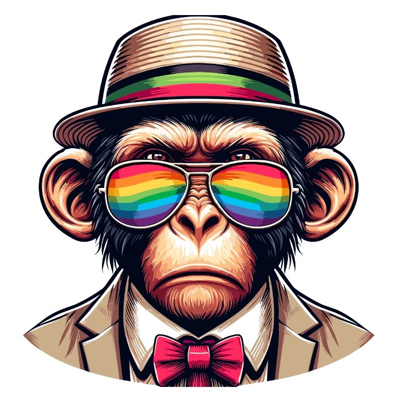 Singe avec chapeau arc-en-ciel