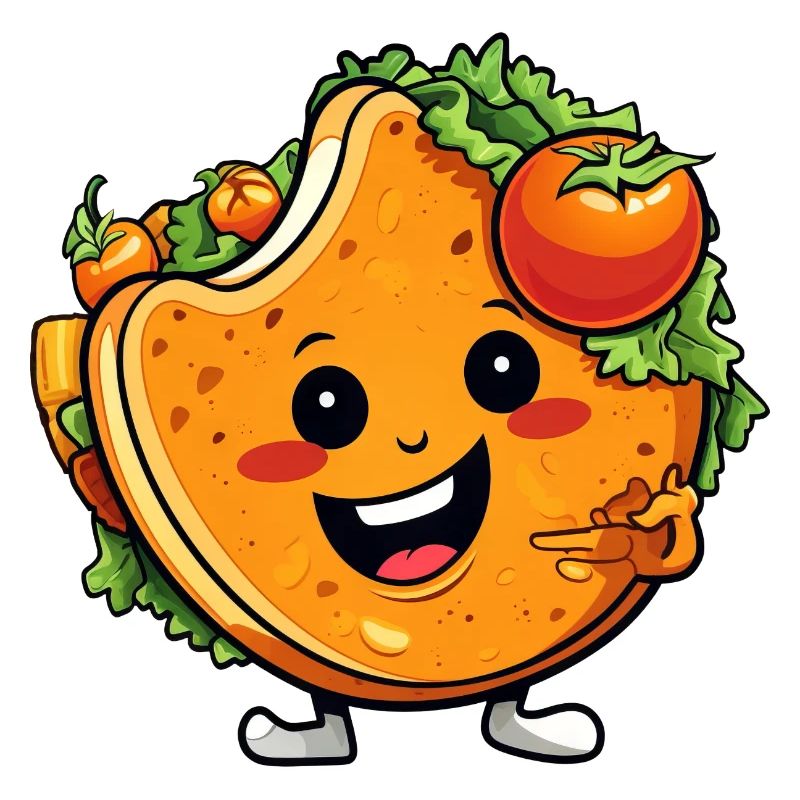 Mignon Kawaii Taco Wrap Design avec salade et