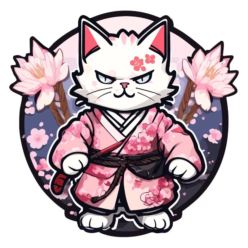 Samurai Cat & Cherry Blossoms #10