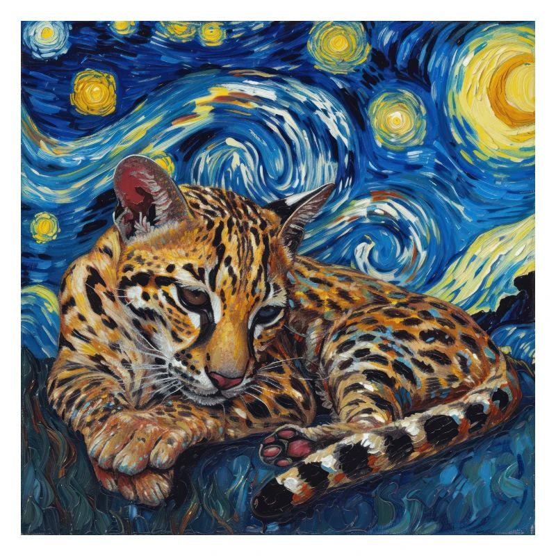 Ozelot, luchs, van gogh, sternennacht